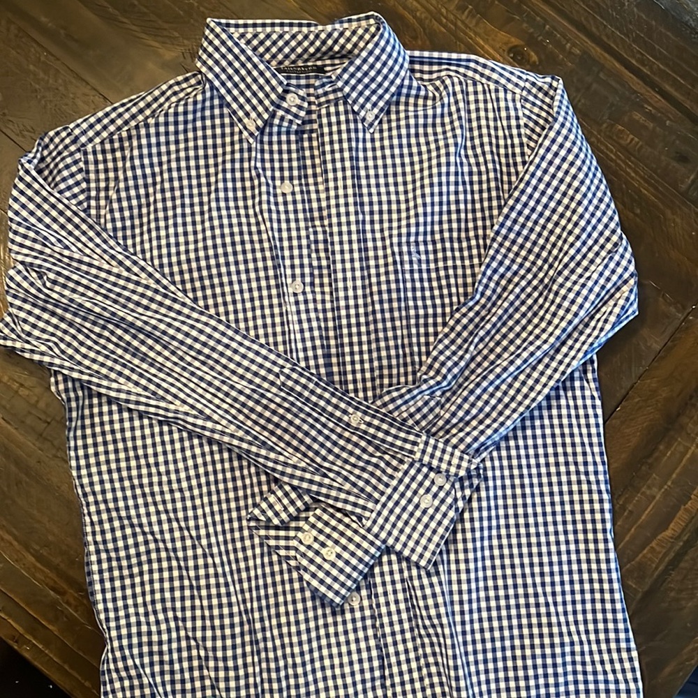 Mens Size M preppy style blue plaid dress shirt- Long sleeves